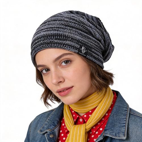 Bonnet ample en tricot noir Ruphedy B5001 à maille longue et extensible