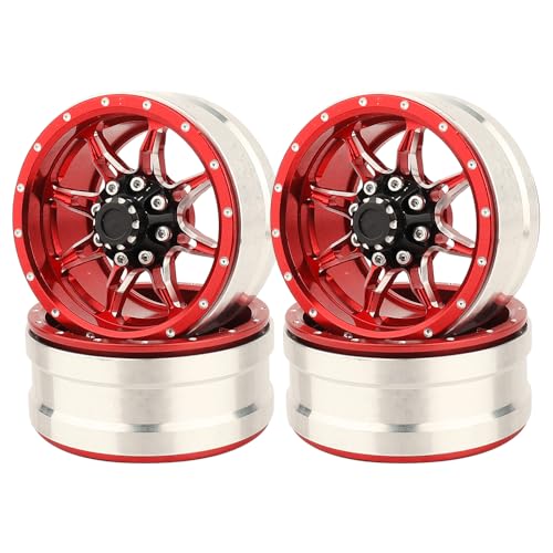 RZXYLRC 1.9 inch Metal Beadlock Wheel Rims Hubs for Axial SCX10 I II III 90046 SCX10 PRO Capra TRX4 RC4WD D90 1/10 RC Rock Car Crawler Upgrade Part (red)