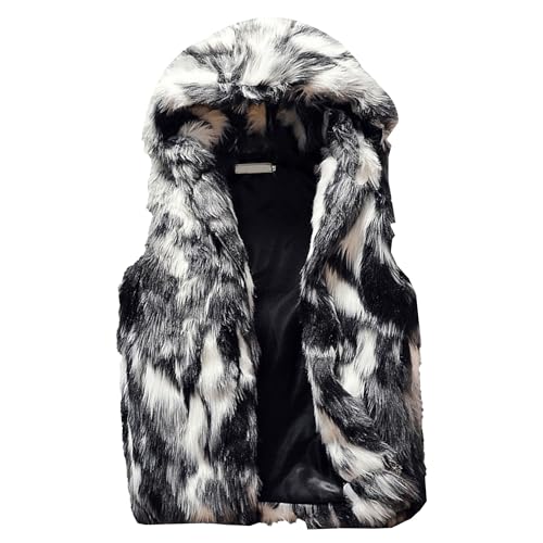 Men's Plush Sleeveless Hooded Vest Winter Warm Faux Fur Hoodies Gilet Soft Sherpa Fleece Zipper Up Waistcoat