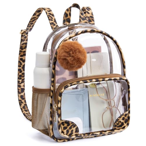 Image of Missnine Small Clear Backpack for Stadium Events Anti-theft Mini Clear Bag for Sport Event Concert with Cute Pom-pom Ball