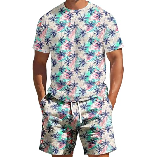 Ensemble de plage tropical homme avec short et chemise imprimé palmier pour l'été