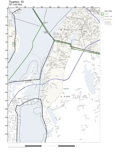 ZIP Code Wall Map of Tiverton, RI ZIP Code Map Laminated