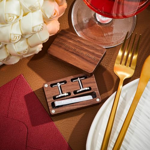 Father of the Bride Gift Dad of the Bridegroom Cufflinks Tie Clip Set with Engraved Wood Gift Box for Dad3