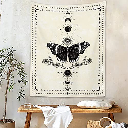 Menorca Moon Phase Butterfly Wall Tapestry Hanging For Bedroom Aesthetic, Vertical Beige Vintage Tapestry-40 Inch Wide * 60 Inch High #TOP2