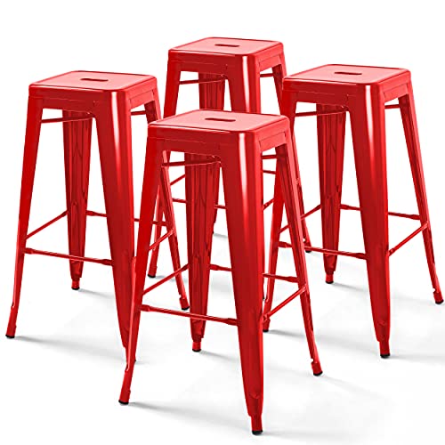 Oviala Lot de 4 tabourets de Bar en Acier Rouge Brillant