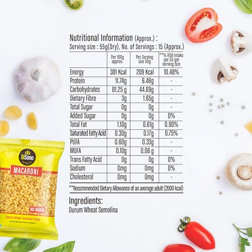 Image of DiSano Macaroni Pasta 850g, Healthy Pasta, Made with 100% Durum Wheat Semolina, 100% Suji, No Maida, Source of Protein & Fibre, Non-Sticky (Pack of 3)