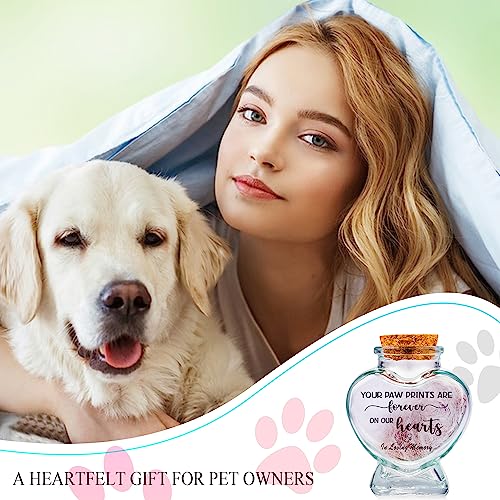 2 Stück Haustier-Erinnerungsflasche für Haare, Asche & Zähne - Glasfläschchen zur Aufbewahrung - Trostgeschenk bei Haustierverlust (Weiß, 1 STK Paw Prints+1 STK Hardest Goodby, Herz)