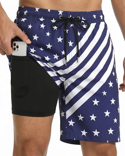 Image of Justay 2 in 1 Mens Swim Trunks 7 Inch, Beach Swim Shorts with Pockets | Swimming trunks, bathing suit, Compression Liner, Quick Dry, Swimsuit, Beach Vacation, Summer Swimwear, Gifts