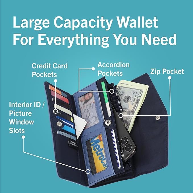 Image of Nautica Money Manager Womens Slim RFID Blocking Wallet, Small Bifold Credit Card Holder with Zipper Coin Pocket and ID Window