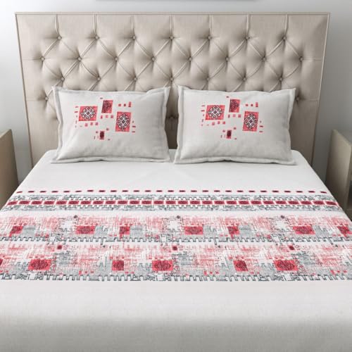Image of Mafatlal 186 TC Spring Glory Cotton Bedsheet for King Size Bed | 108 x 108 Inches | Cool-Touch Summer Sheets for Breathable Sleep Comfort | 2 Pillow Covers | Poppy Red
