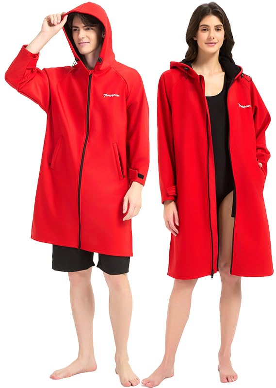 Yansylphsan Waterproof Swimming Parka, Windproof Fleece Lined Surf Poncho Coat, Water Resistant Oversized Jacket for Swimming