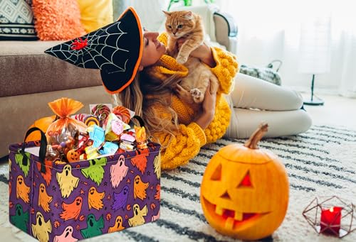 Image of Happy Halloween Ghost Storage Basket Gift Laundry Bins Collapsible Storage Baskets Box Laundry Nursery Hamper for Home and Office Decoration with Handles