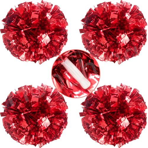 Hooshing 4PCS Red Cheerleading Pom Poms with Baton Handle