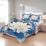 Couette 200x200 4 Saisons Lotus, Couette Imprimée Style Japonais, Couette 2...