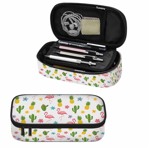 Image of Flamingo Pencil Bag Tropical Bird Cactus Pineapple Flower Summer Big Capacity Pencil Case Pencil Pouch Pen Bag School Students Boy Girl