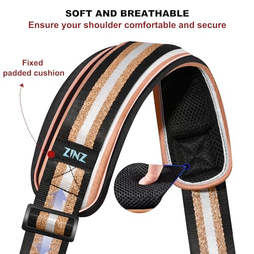 Image of ZINZ Shoulder Strap - 59 Inch Universal Heavy-duty Adjustable Strap with Ultra-thick Fixed Breathable Pad for Laptop, Gym, Camera Bag and More - Black Gold Jacquard