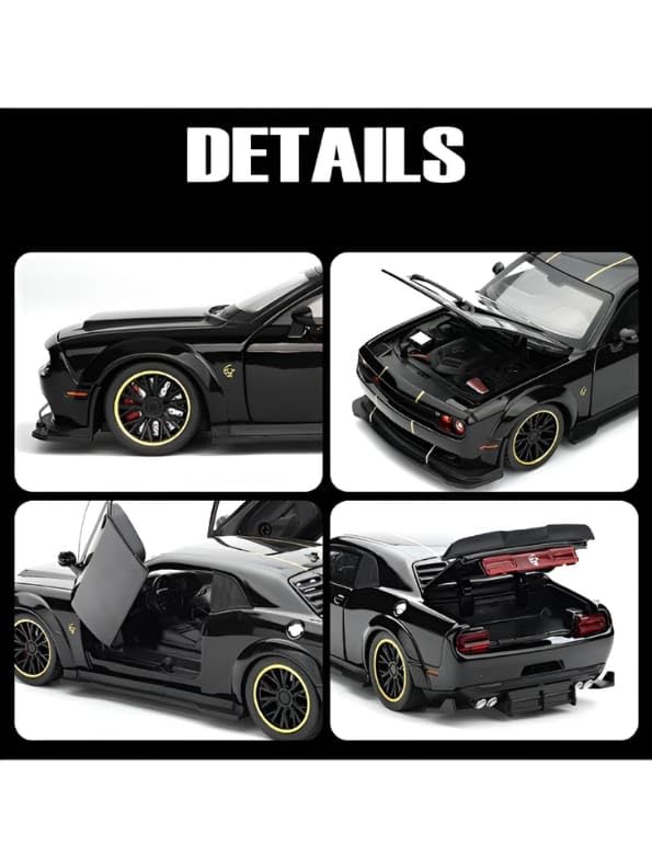 Image of Hellcat 1:32 Scale Dodge Challenger Die-Cast Metal Toy Model Car for Kids - Pull Back Mechanism, Birthday Gift for 3+ Year Old Boys (Hellcat Black)