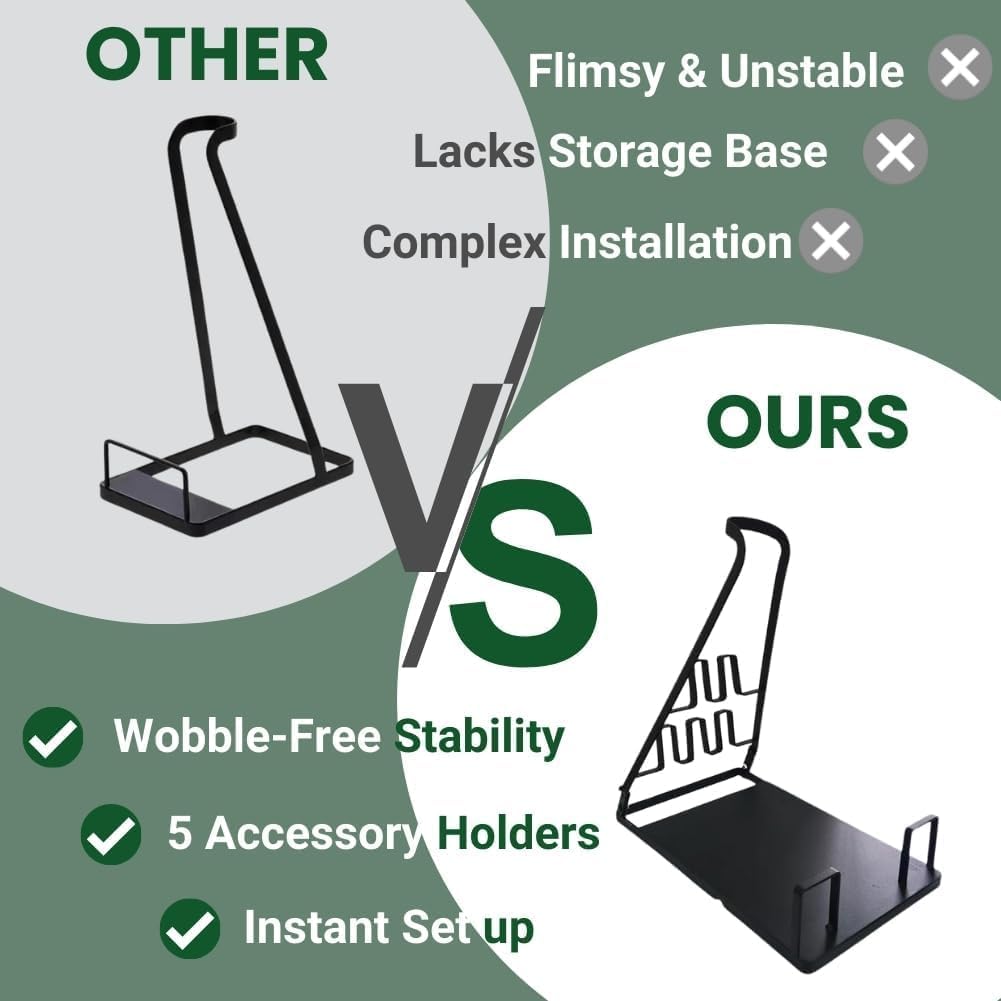 EZ SPARES No Installation Required,Vacuum Stand Frame,Accessories Storage Docking Station Holder,Metal Bracket,big base,Compatible with Dys,Eureka,tineco,dreame,Fit Most Stick Vacuum Cleaner(Black)