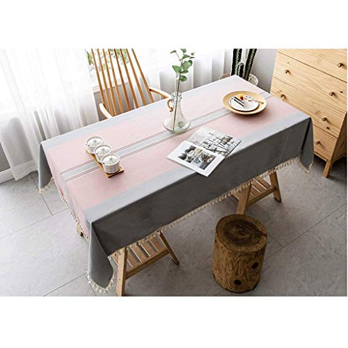 Nappe rectangulaire épaisse rayée pour table basse rose - 4