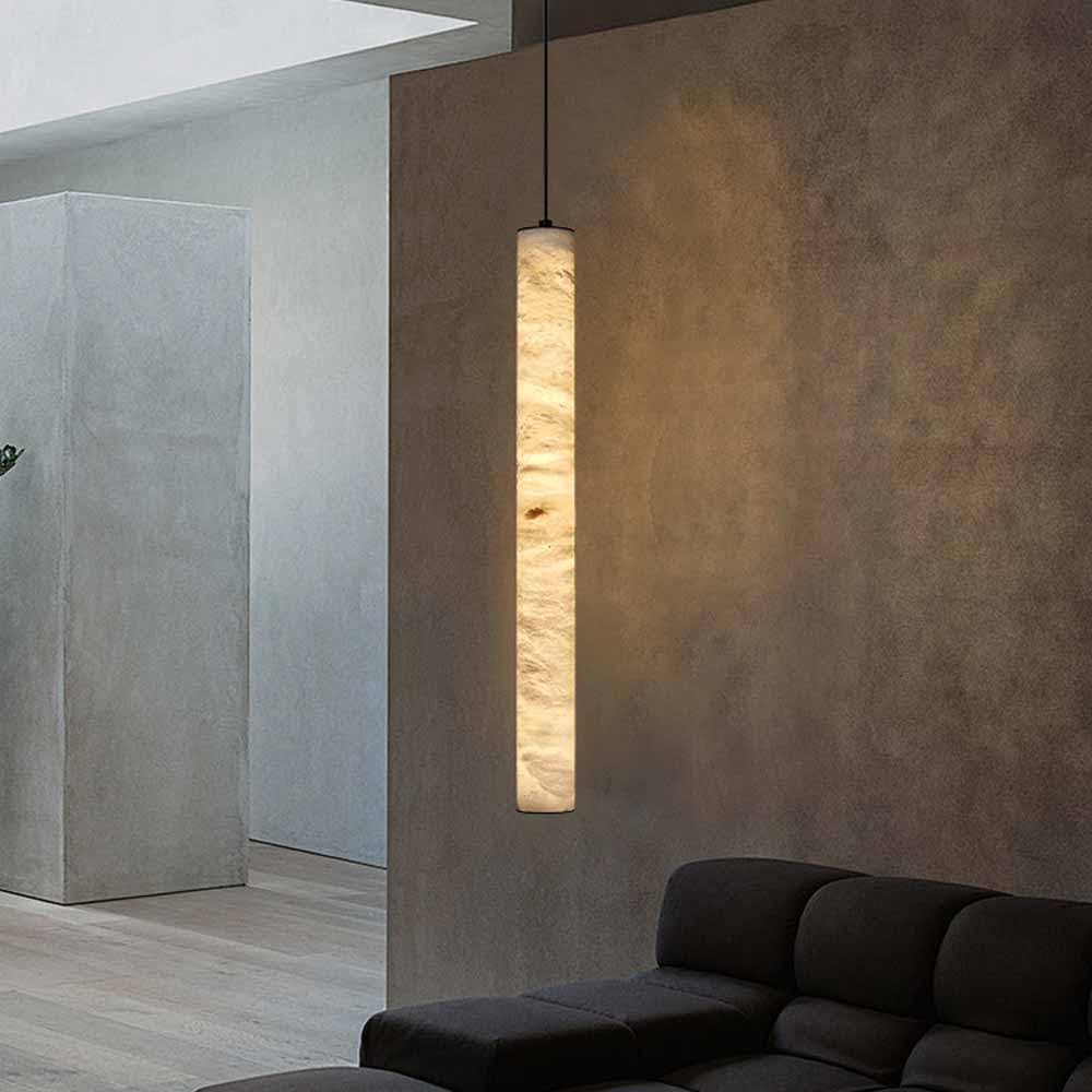 TRIVIDHA Natural Alabaster Pendant Lights For Kitchen Island Long Tube Marble Hanging Light Modern Stone Ceiling Hanging Lamp LED Warm Light For Bedroom Living Room Cafe Bar Counter