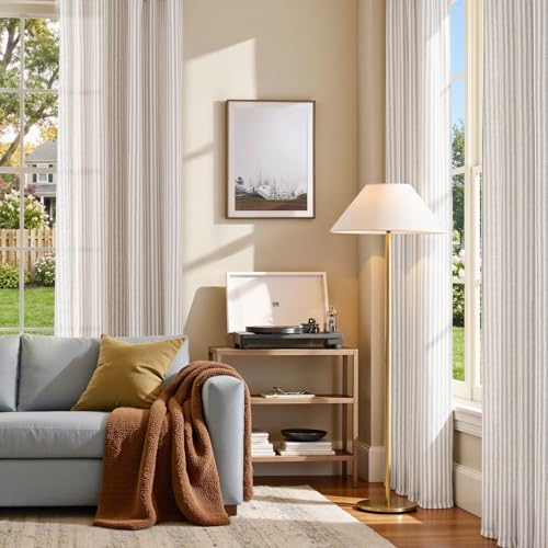 Image of jinchan Linen Curtains 96 inch Taupe Stripe on Linen Grommet 2 Panels