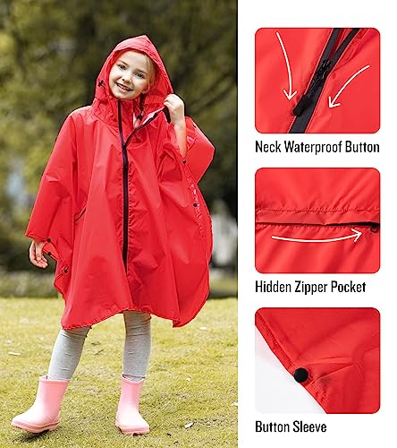 Image of SaphiRose Lightweight Kids Rain Poncho Waterproof Jacket Zipper Up Rain Coat