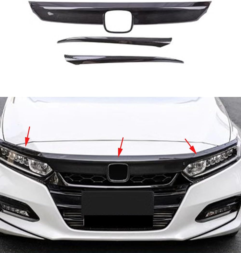 Car Accessories Fit For Honda Accord 10th Gen 2018 2019 2020 ABS (Carbon fiber) Front Bumper Lip Upper Grill Molding Trim Cover + 2Pcs Eyelid Cover 3PCS Set