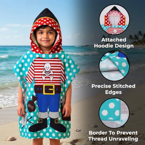 Image of Kids Poncho Towel 300 GSM 120x60 CM, Pirate, Sea Green