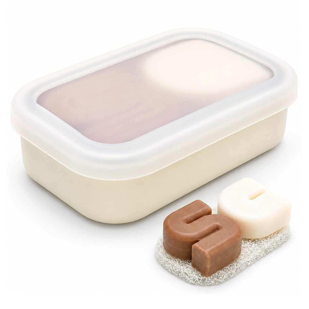 AIDIMMING Large Clear Lid Travel Soap Case, Leak-Proof Shampoo Bar Holder for Shampoo and Conditioner Bar Set, Container with Drain Pad for Oversized Handmade Bars, Travel Gym Camping, Clear&Offwhite