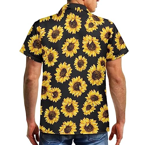 Sunflower Black Mens Floral Hawaiian Shirts Short Sleeve Button Down Beach Shirts For Men Novelty Pattern Summer Clothes #TOP4