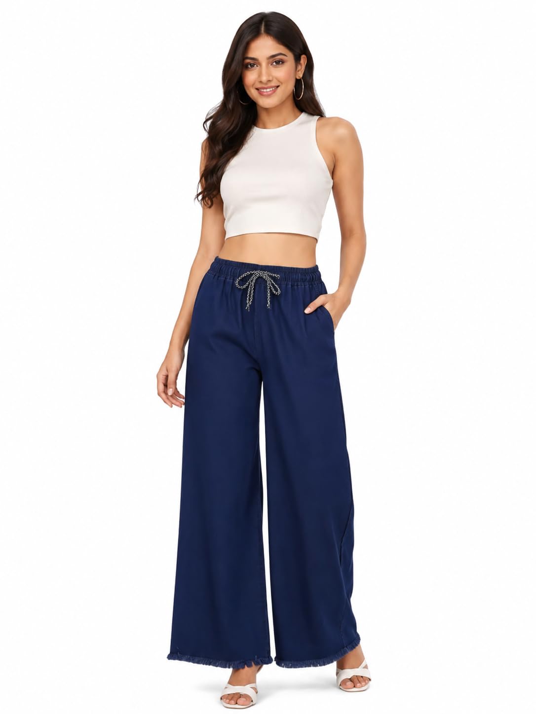 Women's Dark Blue Wide Leg Jeans-picture-12