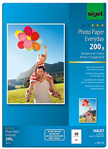 SIGEL Inkjetpapier Photo Paper Everyday, A4, 200 g/m², weiß, hochglänzend (100 Blatt), Sie erhalten 1 Packung á 100 Blatt