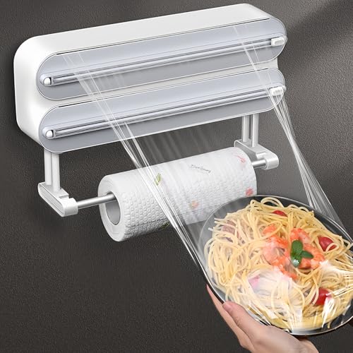 Magnetischer Frischhaltefolienspender, Doppelschicht, Folienschneider, Folienspender Aus Kunststoff, Glattes Abtrennen, für Plastikfolie Alufolie