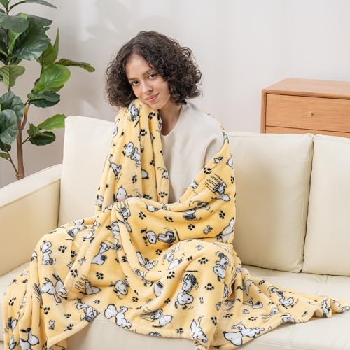 Image of Berkshire Blanket Peanuts VelvetLoft Cute Character Snoopy Plush Throw Blanket,Peanuts Poses and Paws Sundress,Throw 55 in x 70 in (Official Peanuts Product)