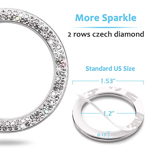 Image of ToBeQueen Bling Diamond Push Start Button Cover Ring, Interior Crystal Rhinestone Bling Starter Ring Emblem Sticker, Bling Car Accessories for Women, White