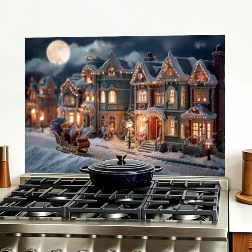 Image of Christmas Village Sleigh Backsplash Peel and Stick, 35.4x23.6 in