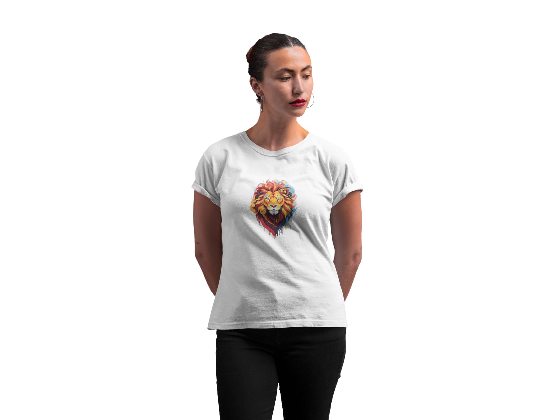 UNDO GEARS Colorful Lion head line art Womens Shortsleeve White T-Shirt