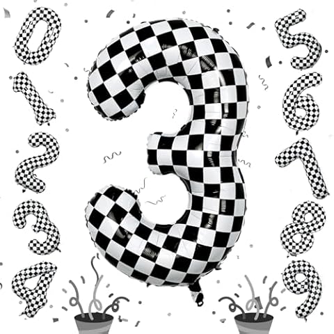 40 Inch Checkered Number 3 Balloon Cover