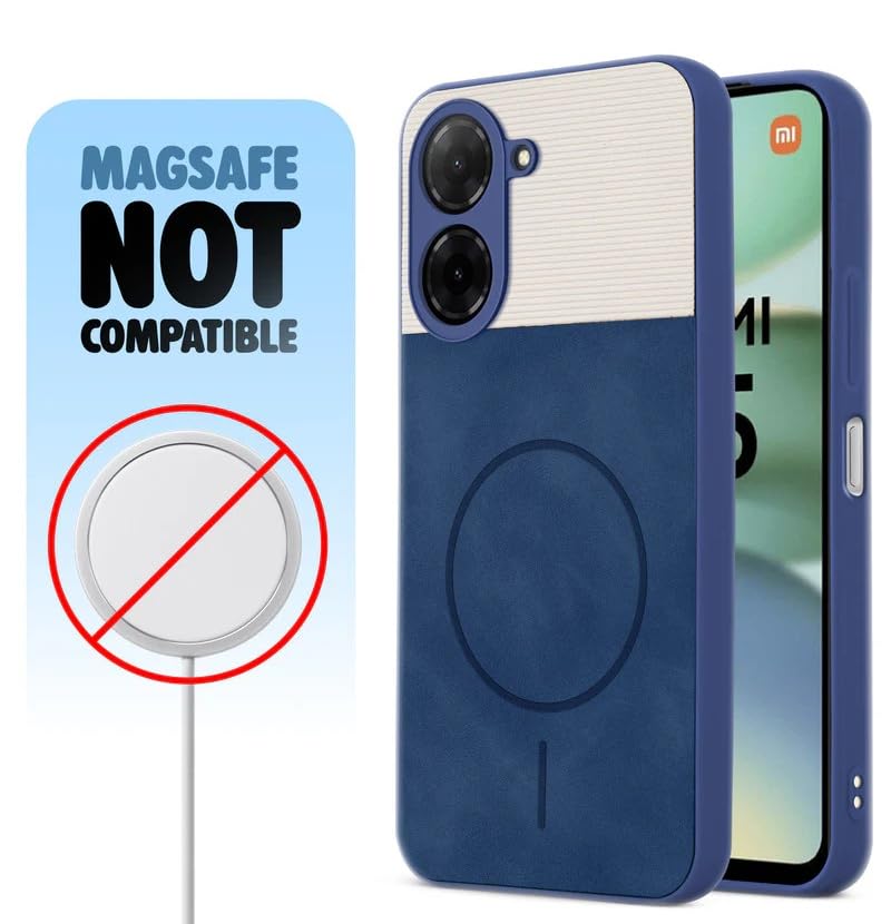 Image of Bintage CASE Mac Safe Design Hard Light Weight Back Case | Soft Border Camera Protect | Dual PU Leather Finish Back Cover Compatible for Poco C71 4G - White & Blue