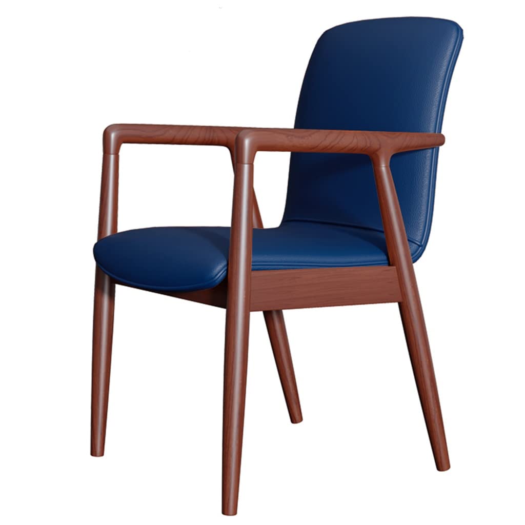 NGDFGR Mid Century Upholstered Dining Chairs With Arms In Green Faux Leather Rubberwood Armchair For Living Room Bedroom Cafe,/Blue