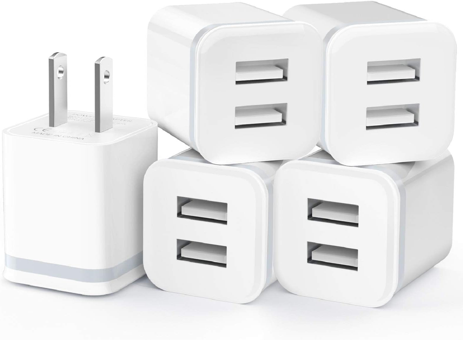USB Wall Charger, 5-Pack 2.1A/5V Dual Port USB Cube Power Adapter Charger Plug Charging Block Replacement for iPhone Xs/XR/X, 8/7/6 Plus, Samsung, HTC, LG, Moto, Android Phones