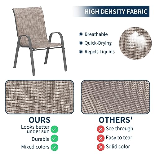 Image of Amopatio Patio Chairs Set of 6, Outdoor Stackable Dining Chairs for All Weather, Comfortable Breathable Garden Outdoor Furniture for Backyard Deck, Light Brown