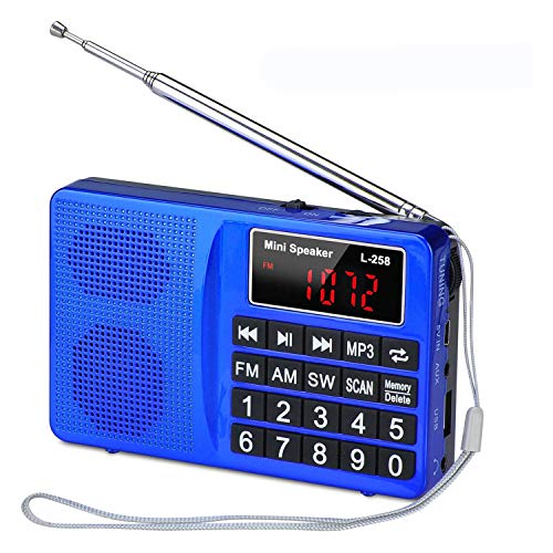 Mini-Radio Tragbares FM AM-Kurzwellen-Digital-Mini-Radio Und Stereo-Player-Lautsprecherstationen Mit Taschenmusik EIN Geschenk Für Die Familie,Blau