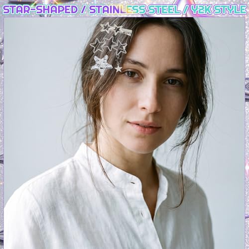 30 Pinzas de Cabello Estrella Plata Y2K Metal miniatura 7