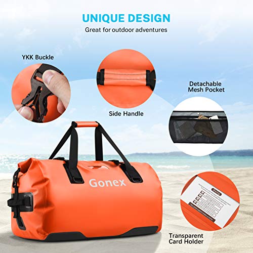 Gonex 80L Extra Large Waterproof Duffle Travel Dry Duffel Bag Ski Boot Bag with Durable Straps and Handles for Snowboard Ski Kayaking Boating, Perfect to Keep Your Gear Safe Orange