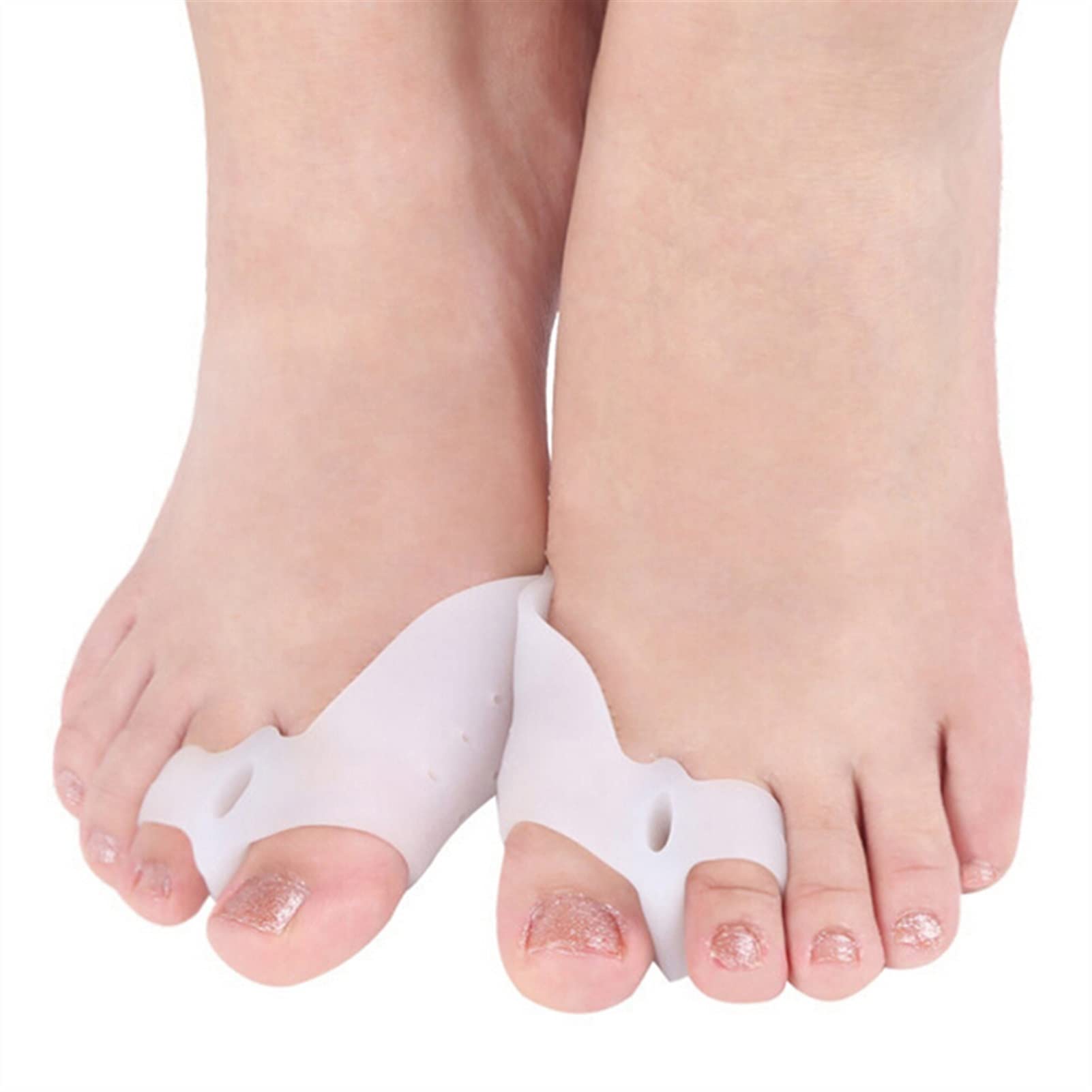 2 pezzi gel di silicone dita del piede separatore per dita dei piedi a due fori pollice valgo protettore borsite regolatore alluce valgo guardia sollievo dolore piedi cura (bianco S ， L)