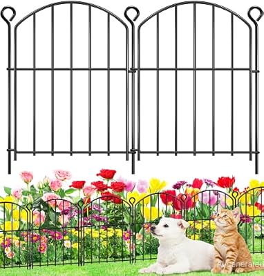 Decorative Garden Fence 17in (H) x10ft (L),Arched Rustproof Metal No Dig
