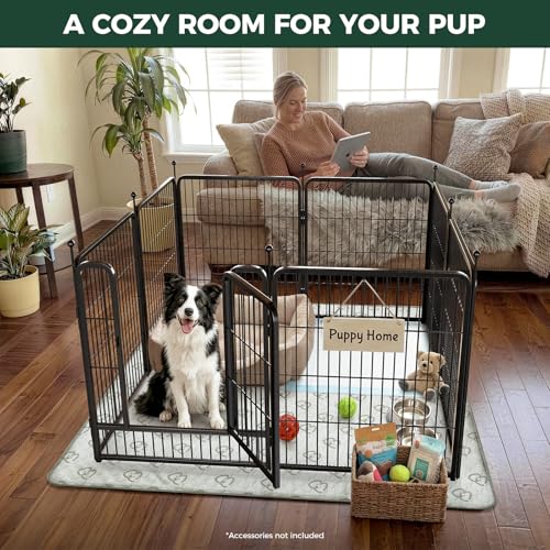 Image of FXW Rollick Unleashed Dog Playpen for Indoor, Yard, RV Camping, 32 inch 8 Panels Dog Pen with Washable Pee Pad for Small and Medium Dogs, Black│Patented