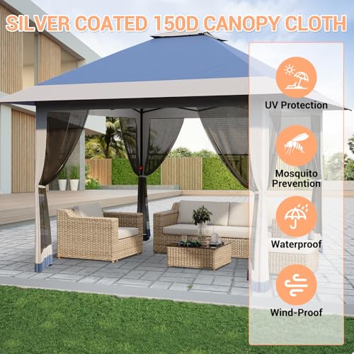 WildVenture Easy Pop Up Outdoor Gazebo Tent 13x13ft – Waterproof, UPF 50+ Sun Protection, Mosquito Netting, One-Push Setup – Portable Patio Canopy for Backyard, Camping, Events – Blue&Gray by WildVenture - Image 4