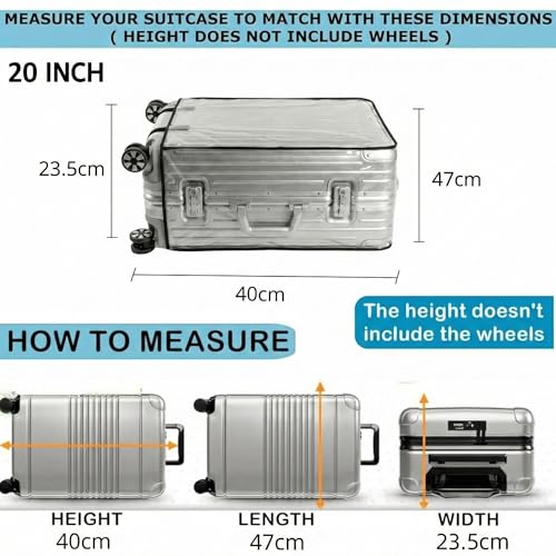 Image of Kraptick Transparent Luggage Cover - Waterproof and Dustproof Luggage Protector, Stretchable Elastic Cover for Travel Trolley Bags, Durable and Clear Luggage Protector Case (Transparent-20 Inch)